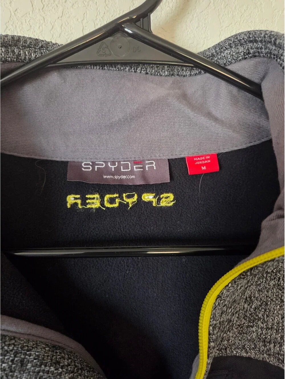 Spyder Men's Gray and Black Half-Zip Fleece Pullover with Yellow Accents Size M